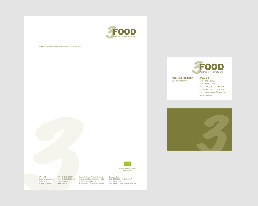 Logodesign und Geschäftsausstattung für die 3Food UG